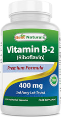 Best Naturals Vitamin B2 (Riboflavin) 400mg - Migraine Relief - Veggie Capsules - Conezyme Precursor - 120 Count