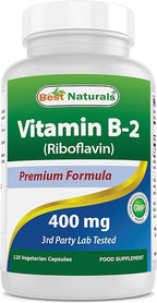 Best Naturals Vitamin B2 (Riboflavin) 400mg - Migraine Relief - Veggie Capsules - Conezyme Precursor - 120 Count
