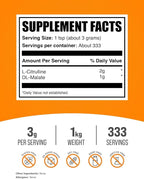 BulkSupplements.com L-Citrulline Malate 2:1 Powder - Nitric Oxide Boost, Citrulline Malate Supplement - Unflavored & Gluten Free - 3g per Servings, 1kg (2.2 lbs) (Pack of 1)