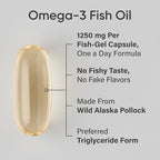 Sports Research® Omega-3 Fish Oil 1250 - Triple Strength Fish Oil Supplement from Wild Alaska Pollock - MSC Certified Sustainable · Non-GMO · Soy Free - 90 Softgel Capsules