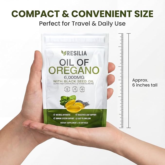 Softgels with Black Seed Oil 6000mg – Organic Oregano Oil Capsules for Immune & Digestive Support – Non-GMO, Gluten-Free Softgels - 120 Count (Pack of 2)