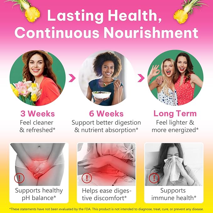 2Pack Feminine Probiotics Gummies,Vaginal Women Probiotic,Feminine Balance pH Gummies for Healthy Odor,Improve Immune,Support Vaginal Health,with Slippery Elm(60 Gummies)