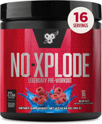 BSN N.O.-XPLODE Pre Workout Powder, Energy Supplement for Men and Women with Creatine and Beta-Alanine, Blue Raz, 16 Servings, 0.65 Pound