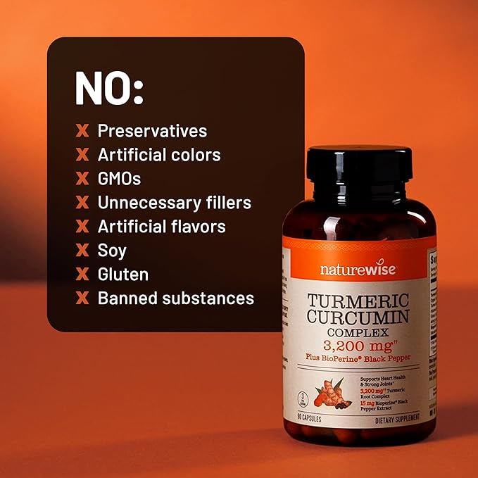 NatureWise Turmeric Curcumin Complex 3200 mg with BioPerine for Absorption - Turmeric Curcumin Supplement for Antioxidant Support - Non-GMO, Vegan, USA Manufactured - 90 Capsules[30-Day Supply]