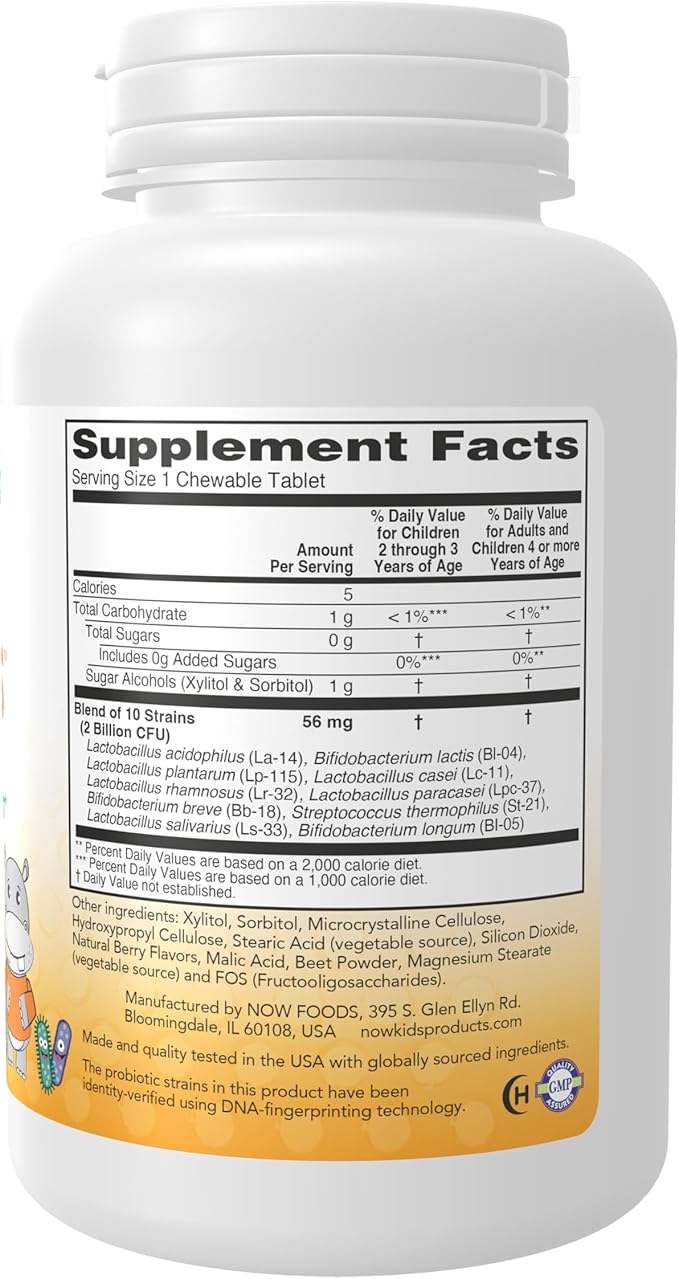 NOW Foods Supplements,BerryDophilus™ with 2 Billion,10 Probiotic Strains,Xylitol Sweetened,Strain Verified,120 Chewables,Packaging May Vary,(Pack of 2)