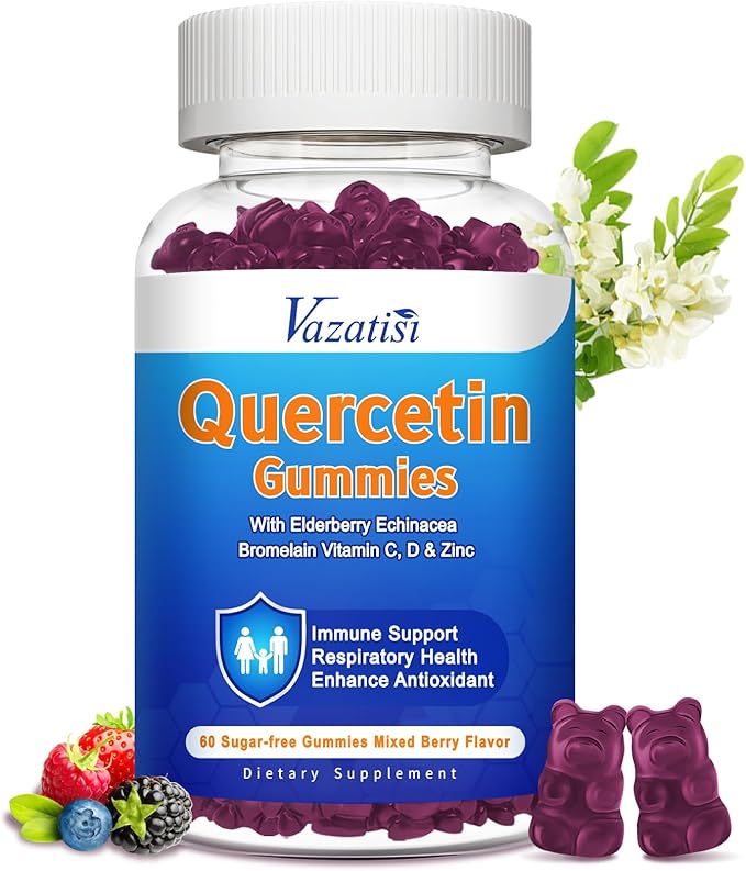 Quercetin with Bromelain Gummies, Quercetin with Vitamin C Zinc & Elderberry for Immune System & Allergy, Chewable & Vegan Gummies, 60 Cts