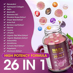 NAD Resveratrol Gummies, NAD Supplements for Women with Hydrolyzed Collagen, Grape Seed, and D-Biotin Support Antioxidant Action, Anti-Aging, Cell Regeneration & Energy, Sugar-Free, 60 Gummies