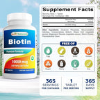 Best Naturals Biotin (Also Called Vitamin B7), 10,000 mcg 365 Tablets (365 Count (Pack of 2))