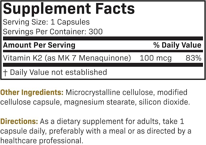 Futurebiotics Vitamin K2 as MK-7 100 mcg, Supports Strong Bones- Non-GMO, 300 Vegetarian Capsules