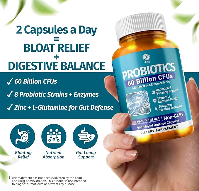 1 Body Thyroid Support Supplement + 60 Billion Probiotics for Men & Women