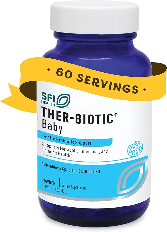 Klaire Labs SFI Health Ther-Biotic Baby Probiotic Powder - Probiotics for Kids with 10-Strains - 5 Billion CFU Infant Probiotic for Digestive Health and Immune Support (60 ct)