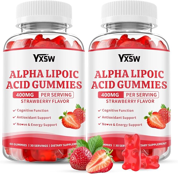 Alpha Lipoic Acid Gummies 400 MG, Chewable R Lipoic Acid Supplement for Antioxidant & Nervous System Support, Sugar Free, Vegan, Strawberry Flavor, 120 Count