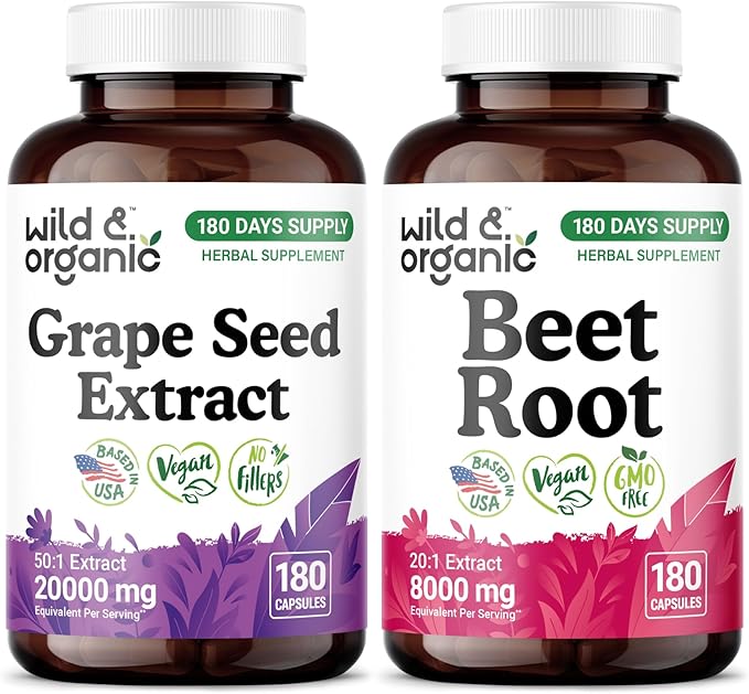 Wild & Organic Grape Seed Extract 180 Capsules & Beet Root 180 Capsules