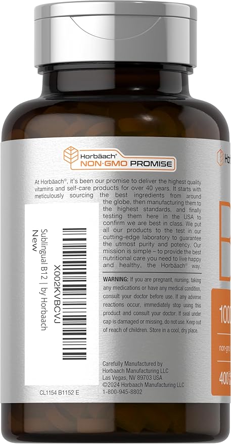 Horbaach Vitamin B12 1000 mcg Sublingual | 400 Fast Dissolve Tablets | Methylcobalamin Supplement for Women and Men | Berry Flavor | Vegan, Non-GMO, and Gluten Free