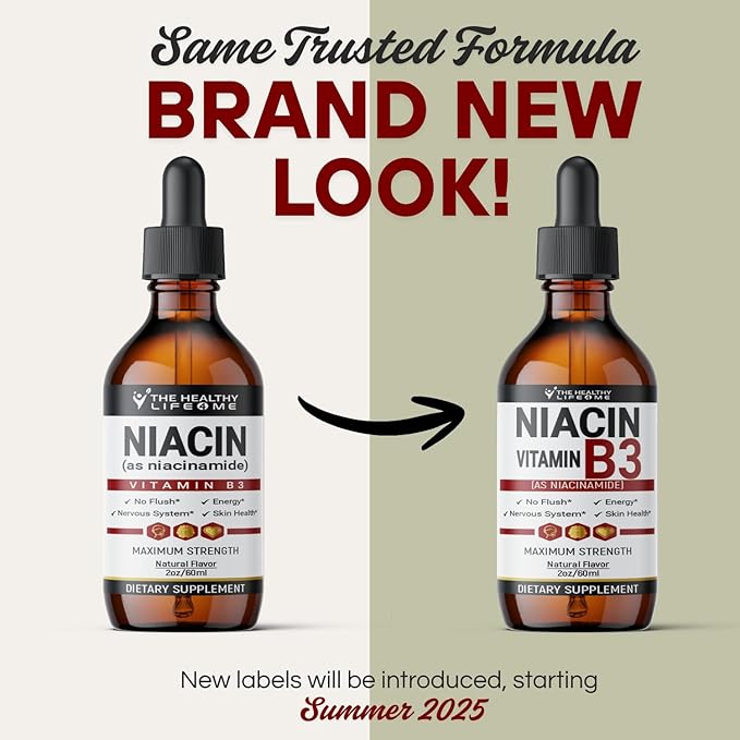 The Healthy Life 4 ME Vitamin B3 Niacinamide Liquid | 20mg Serving 60 Days Supply | Vitamin B Liquid Drops | 2oz Clear