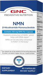 GNC Preventive Nutrition NMN, 150 mg, NAD+ Booster Supplement for Cellular Energy & DNA Repair, Anti-Aging Support, 60 Capsules, Gluten Free, 60 Servings