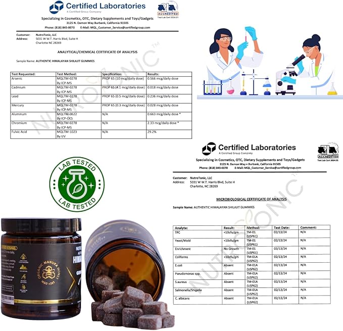 NutroTonic® Organic SHILAJIT Gummies | Apple Cinnamon Flavor | Shilajit for Men & Women | No Added Sugar, Sweetened by Manuka Honey | Clean Formula | Natual Source of Urolithin | 30 Gummies