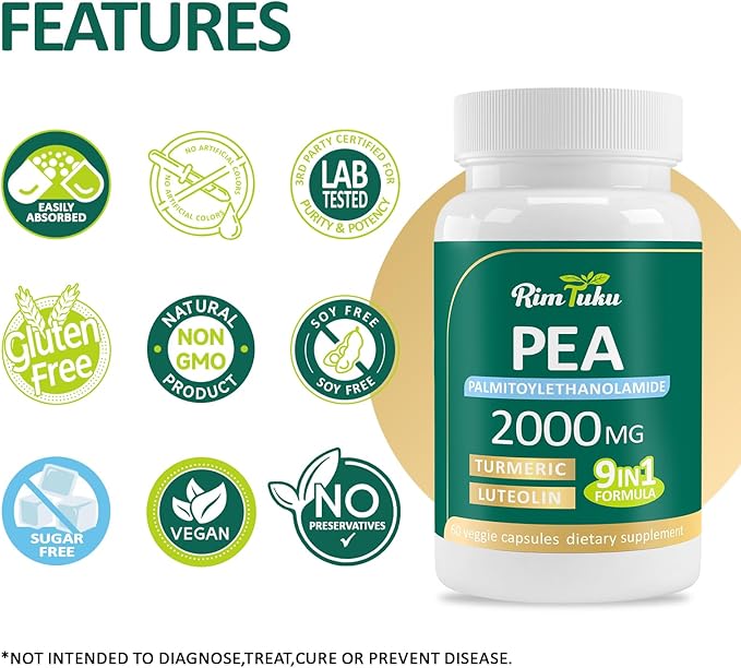 Liposomal Palmitoylethanolamide 2000MG + Luteolin 200MG + Turmeric 200MG & Fisetin 100MG, Micronized Pea 99% Highly Purified Enhanced Absorption Pea Supplement, 240 Capsules