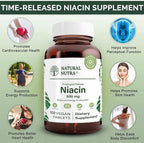Natural Nutra Time-Release Slow Niacin 500mg (Vitamin B3), Support Energy Production, Promotes Cardiovascular Health, Promotes Skin Health and perceptual Function, 100 Vegan and Vegetarian Tablets