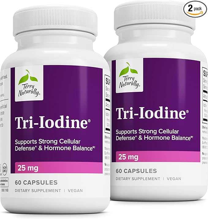 Terry Naturally Tri-Iodine - Dietary Supplement for Breast & Prostate Health Support - Healthy Thyroid Function Supplement Aid - 25 mg, 60 Capsules, 2 Pack