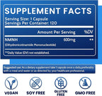 Pure NMNH 600mg Liposomal NAD Supplement for Women & Men - NMNH (Dihydronicotinamide Mononucleotide, NMN Alternative) for Anti-Aging, NAD+ Levels, Immune, and Energy, 120 Capsules (120-Day Supply)