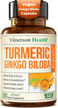 Ginkgo Biloba and Turmeric Curcumin Supplement with Black Pepper & Organic Tumeric – Natural Turmeric Supplement for Focus, Memory, Joint & Brain Health – 180 Vegan Ginko Biloba Capsules with Curcuma