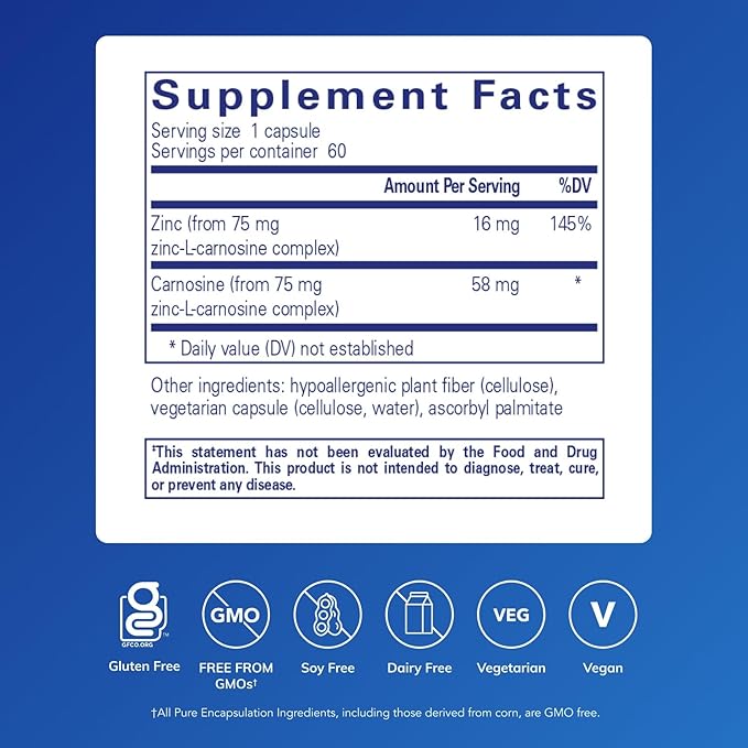 Pure Encapsulations Peptic-Care - Zinc-L-Carnosine - Gut Health & Antioxidant Supplement - Supports Gastric Health* - Vegan & Gluten-Free - 60 Capsules