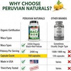 Peruvian Naturals Organic Maca Root Capsules for Women & Men, 2400 mg, 300 Vegan Pills with Black, Red & Yellow Root, Gelatinized, Non-GMO, Pack of 2
