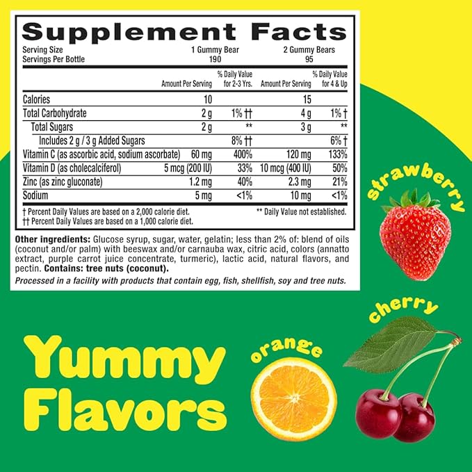L’il Critters Immune C Daily Gummy Supplement Vitamin for Kids, Vitamin C, D and Zinc for Immune Support, Orange, Lemon, Strawberry and Cherry Flavors, 190 Gummies (Packaging May Vary) (Pack of 2)