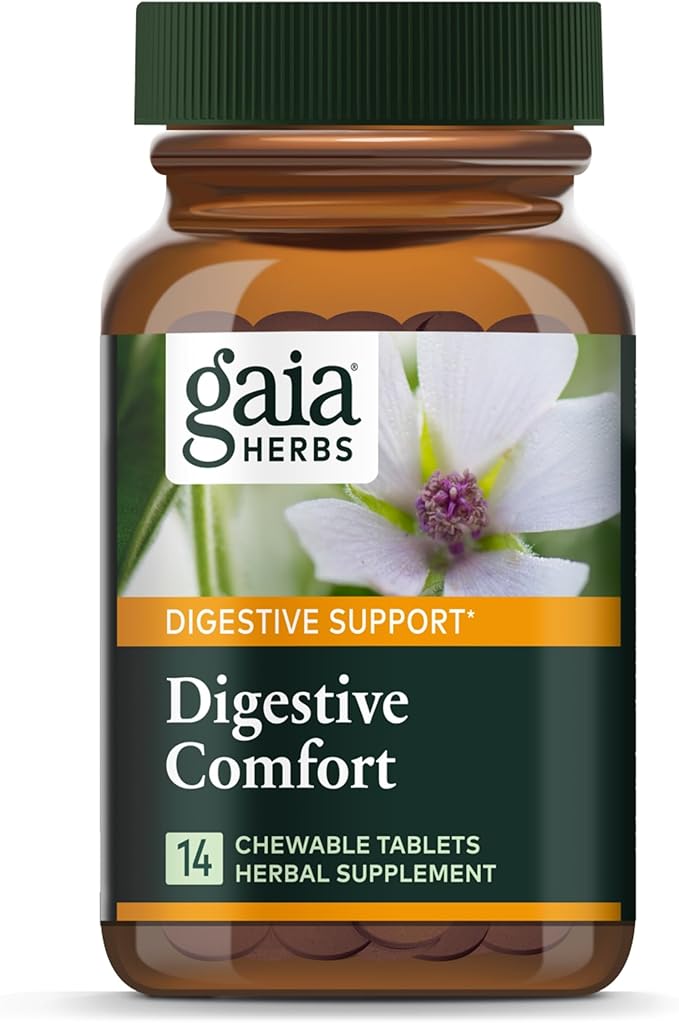 Gaia Herbs Digestive Comfort - Digestive Support Supplement - With Aloe Vera, Marshmallow Root, Chamomile, Licorice - Helps with Occasional Heartburn & Indigestion* - 14 Chewable Tablets (14 Servings)