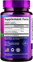 Organic D Mannose 1300mg per Serving Supplements - Extra Strength D-Mannose Capsules with Cranberry - for Natural Gentle Cleansing & Urinary Tract Health Support - Bottled in USA - 120 Capsules