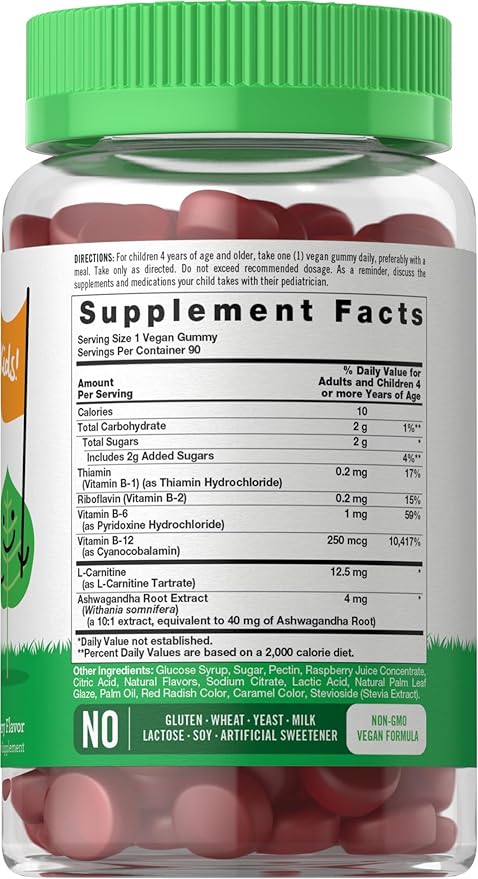 Carlyle Kids B Complex Gummies | 90 Count | with Vitamin B1, B2, B6, B12, and Ashwagandha Extract | Peach Raspberry Flavor | Vegan, Non-GMO & Gluten Free Supplement | Lil' Sprouts