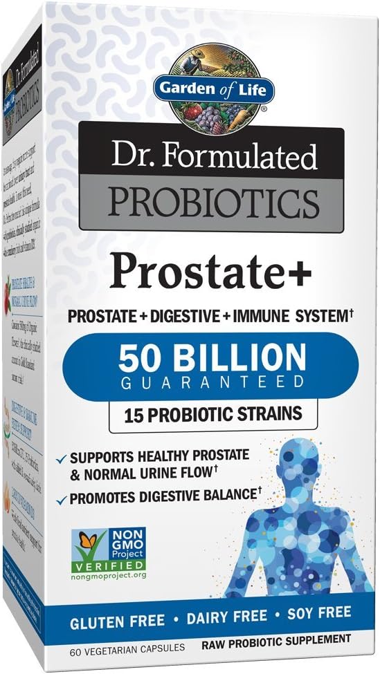 Garden of Life Dr. Formulated Probiotics Prostate+- 50 billion CFU - Supports Prostate, Immune & Gut Health - Contains Organic Flowens Cranberry & Vitamin D3 - 60 Vegetarian Capsules