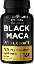 Black Maca Root 50:1 750mg – 180 Capsules Organic Peruvian Maca Peruana Supplement for Men | High Potency Energy, Mood & Performance Support | Vegan, Non-GMO