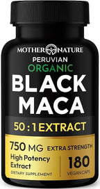 Black Maca Root 50:1 750mg – 180 Capsules Organic Peruvian Maca Peruana Supplement for Men | High Potency Energy, Mood & Performance Support | Vegan, Non-GMO