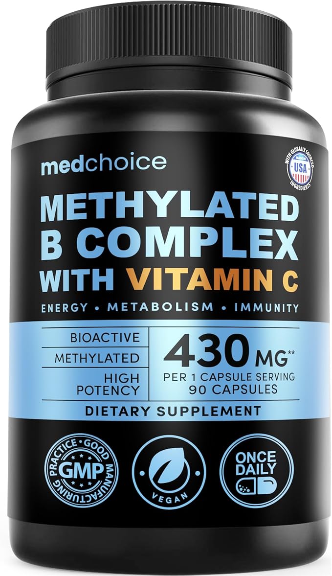 9-in-1 Vitamin B Complex - Methylated Multivitamin with B12 Methylcobalamin, Methylfolate, L-5-MTHF & Vitamin C - Methylated B Complex for Women & Men - Non-GMO, Gluten-Free (90 Servings) (1-Pack)