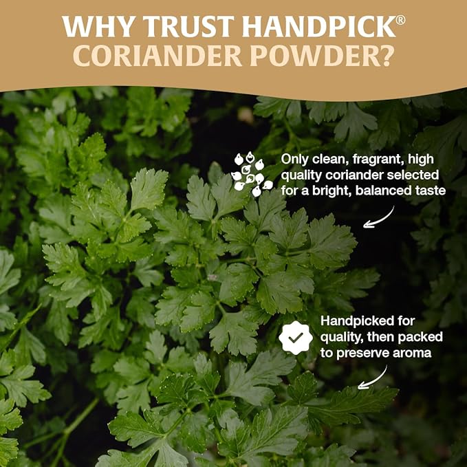 HANDPICK Coriander Powder (14oz) 100% Natural Ground Coriander | Premium Quality and High Value | Non-GMO, Gluten Free, Sourced from India | No Adulterations | Packed in Resealable Ziplock Pouch