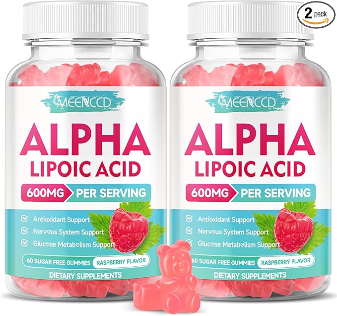 2 Pack Alpha Lipoic Acid Gummies 600mg - ALA Supplement for Antioxidant Support, Vegan, Sugar-Free, Raspberry Flavor, 120 Count