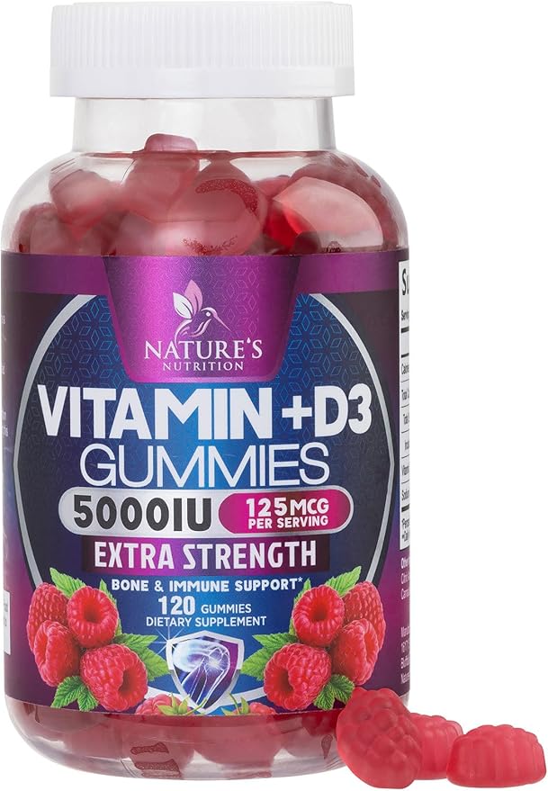 Vitamin D Supplement Gummy - Vitamin D3 125 mcg 5000 IU Per Serving - Bone, Teeth, Muscle and Immune Health Support for Men & Women, Premium VIT D3 Nature's & Gluten Free - 120 Gummies