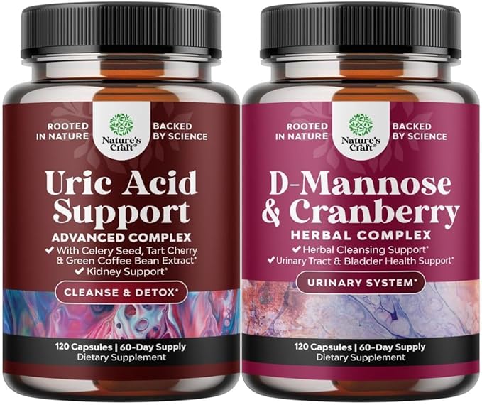 Bundle of Uric Acid Cleanse and Detox Capsules - Turmeric, Tart Cherry & Celery Seed Supplement for Men and Women and D Mannose with Cranberry Supplement - Potent D Mannose 1000mg Capsules for Kidney
