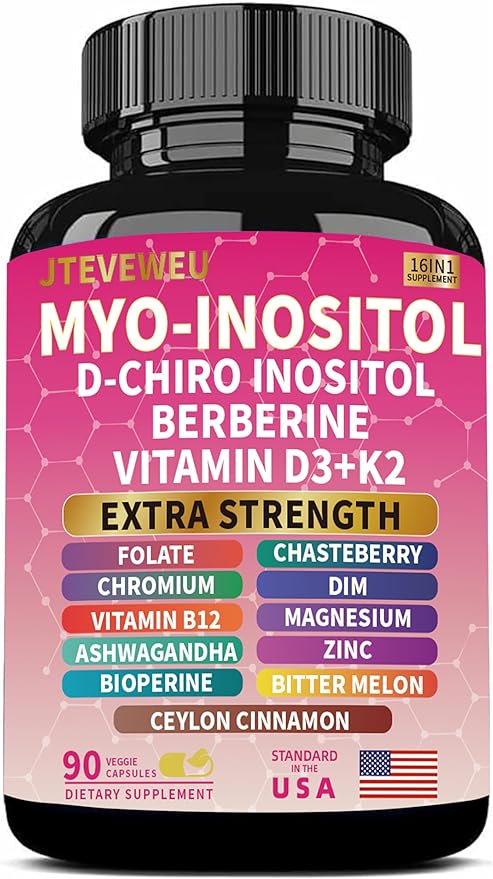 Myo Inositol Supplement - Women's All-in-One Supplement - with Myo-Inositol, D-Chiro Inositol & 13+ Extra Strength Ingredients -（90 Capsules）