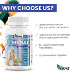 America Medic & Science MFS Plus Fertility Supplements for Men (60 Capsules) Sperm Count Booster, Supports Motility | Natural Preconception Vitamins, Reproductive Aid, with Zinc, CoQ10