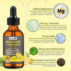 High Absorption Magnesium L-Threonate 1300mg Liquid Drops with L-Theanine&GABA,Supports Brain Function,Deep Sleep Quality&Stress Relief,Natural Lemon Flavor,Fast Acting GMP Certified,Adults & Kids