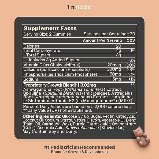 TruHeight Growth Gummies (Watermelon) Tall Nutrition for Natural Growth Supplement for Kids & Teens - Vitamin D, K, Calcium & Ashwagandha, Bone Strength Vitamins D3 K2, Picky Eater, Taller Ages 5+