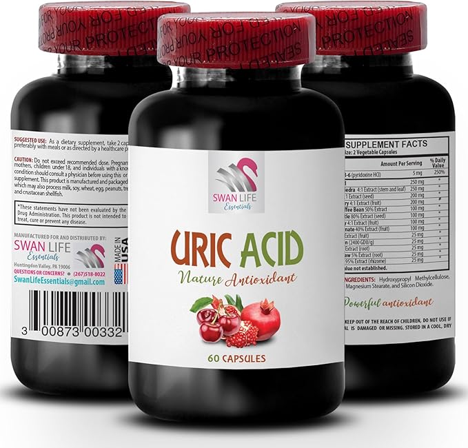 Natural Ways to Lower uric Acid - URIC Acid - Supplements for uric Acid, Supplements to Lower uric Acid, Tart Cherry Extract Capsules, Tart Cherry Pills, Green Coffee Bean Extract 1Bot 60Caps