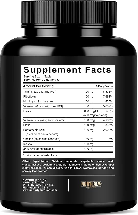Vitamin B Complex - Contains All Essential B Vitamins - B1, B2, B3, B5, B6, B7, B9, B12 and Biotin - Super B Complex Vitamins for Energy, Immunity Support - 180 Tablets
