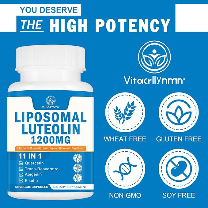 1200MG Liposomal Luteolin Supplement - Maximum Absorption, Antioxidant Boost for The Brain 120 Capsules