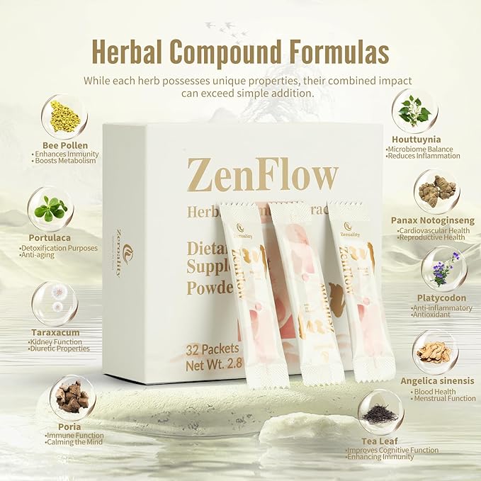 ZenFlow, PMS and Menstrual Support Supplement, Traditional Chinese Herbal Formula, Promote Healthy Uterus, Promote Urogenital Function, Women's Health, (128 Packets - 4 Boxes) (4)