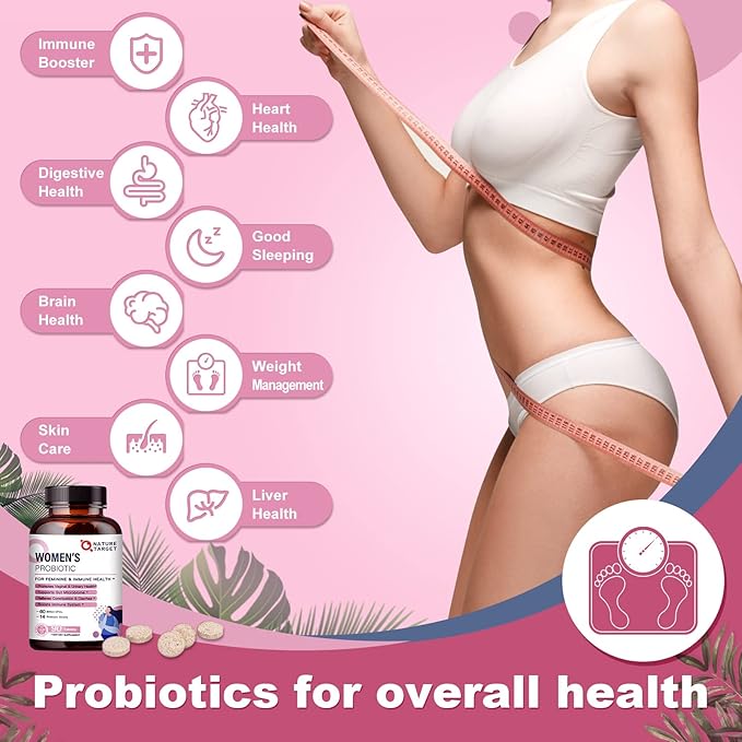 NATURE TARGET Women's Probiotics & Prebiotics, Cranberry & D-Mannose, 50-Billion-CFUs, Organic Probiotics for Digestive Health/Gut Health/Immune Booster/Weight Management