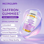 Saffron Gummies for Adult Kids, 10-IN-1 Cortisol Support Supplement with Saffron 88.5mg, Vitamin D3, B6, Magnesium, Zinc, Ashwagandha, L-Theanine, St. John's Wort, For Emotions, Slumber, 60 Count